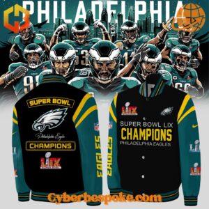 Experience fashion in a new dimension with the Philadelphia Eagles Super Bowl Lix Champions Baseball Jacket – wear the unexpected.