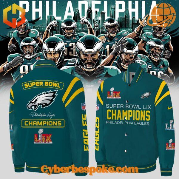 Experience fashion in a new dimension with the Philadelphia Eagles Super Bowl Lix Champions Baseball Jacket – wear the unexpected.