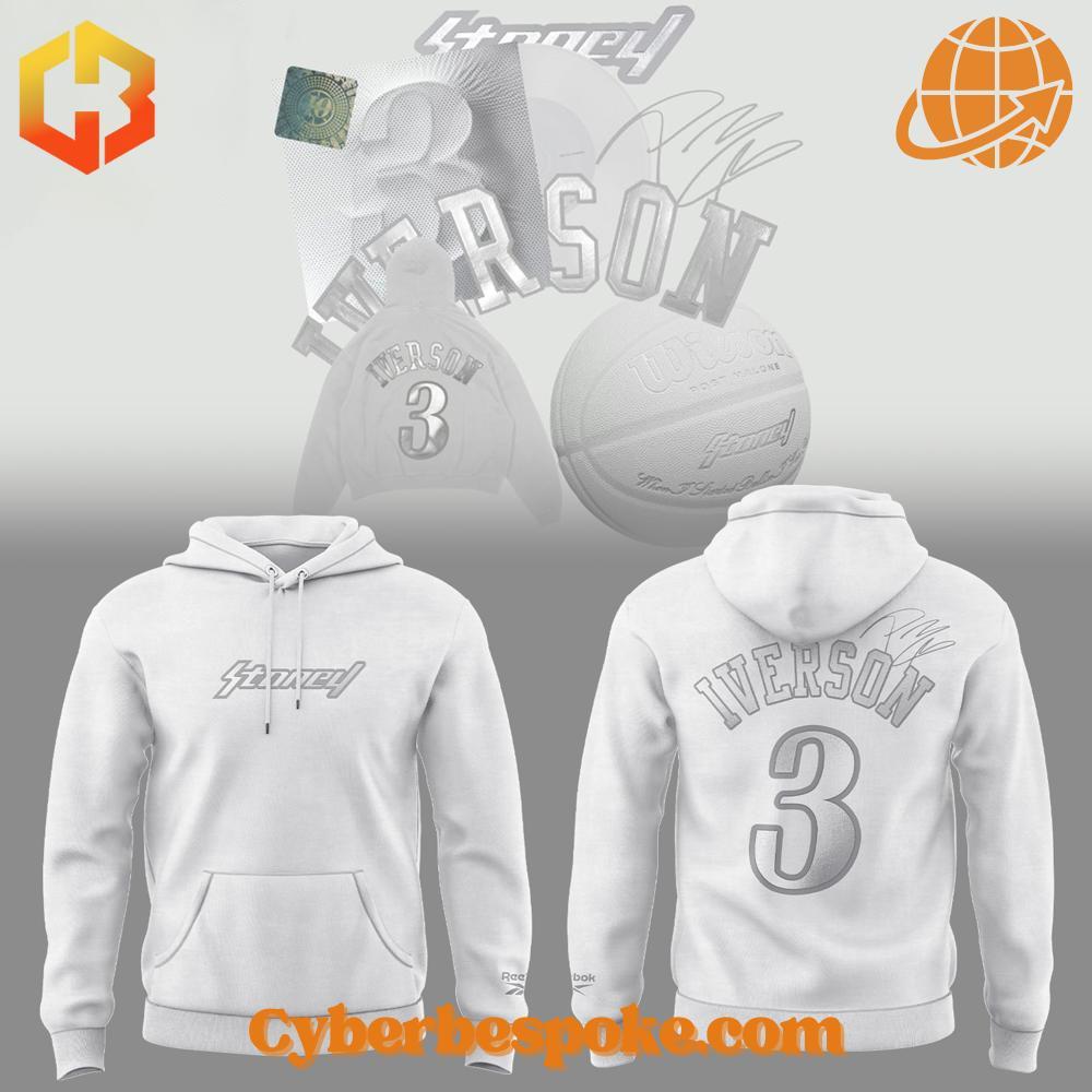 Post Malone Reebok White Iverson Hoodie Break the boundaries of traditional fashion with the Post Malone Reebok White Iverson Hoodie.