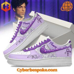 A pair of Prince Signature Nike Air Force with a minimalist design