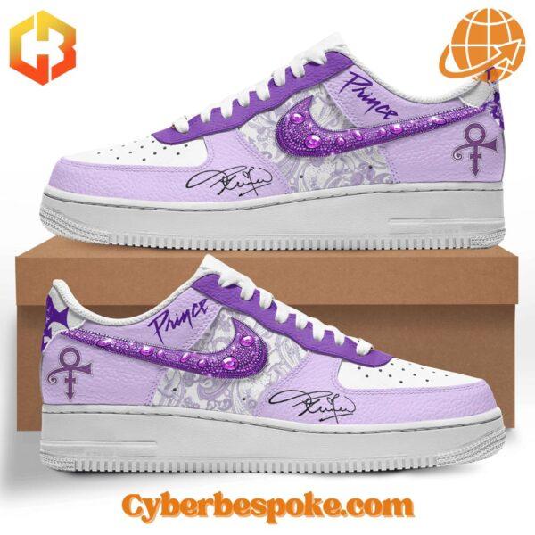 A pair of Prince Signature Nike Air Force with a minimalist design