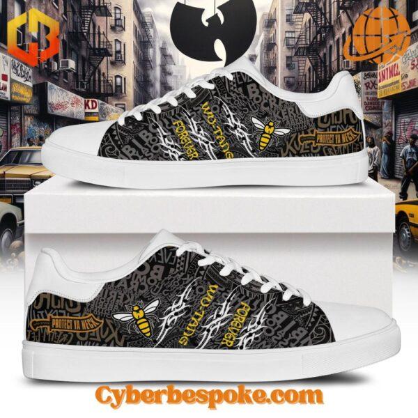 A pair of Protect Ya Neck Wu Tang Clan Shoes with a minimalist design