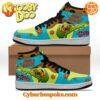 A pair of Scooby Doo Just Doo It Air Jordan with white soles