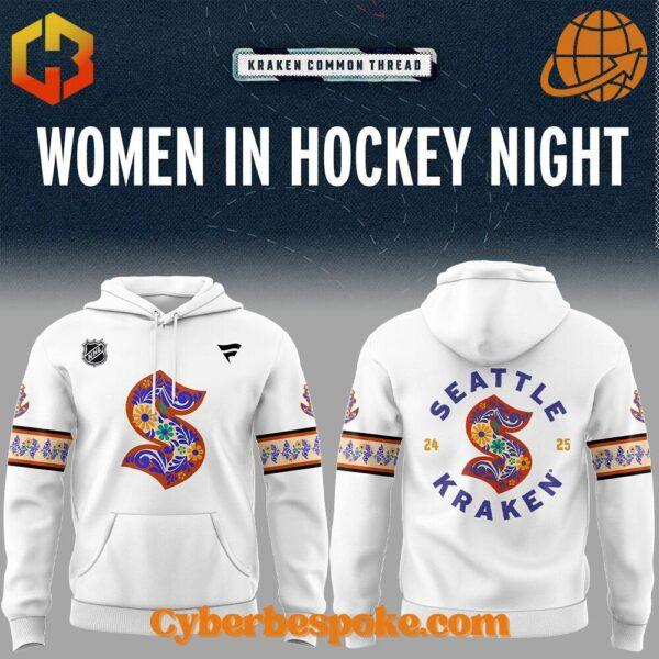 The Seattle Kraken Women In Hockey Night Shirt delivers softness, breathability, and vibrant all-over prints.