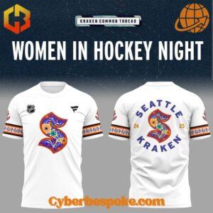 The Seattle Kraken Women In Hockey Night Shirt delivers softness, breathability, and vibrant all-over prints.