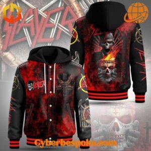 Versatile Slayer Band Skull Hooded Baseball Jacket designed for everyday wear and effortless style.