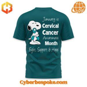 Break the boundaries of traditional fashion with the Snoopy January Is Cervical Cancer Awareness Shirt.