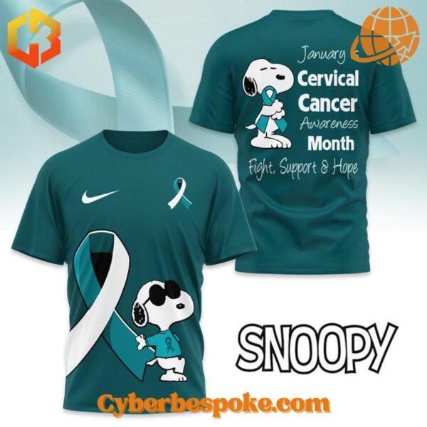 Break the boundaries of traditional fashion with the Snoopy January Is Cervical Cancer Awareness Shirt.