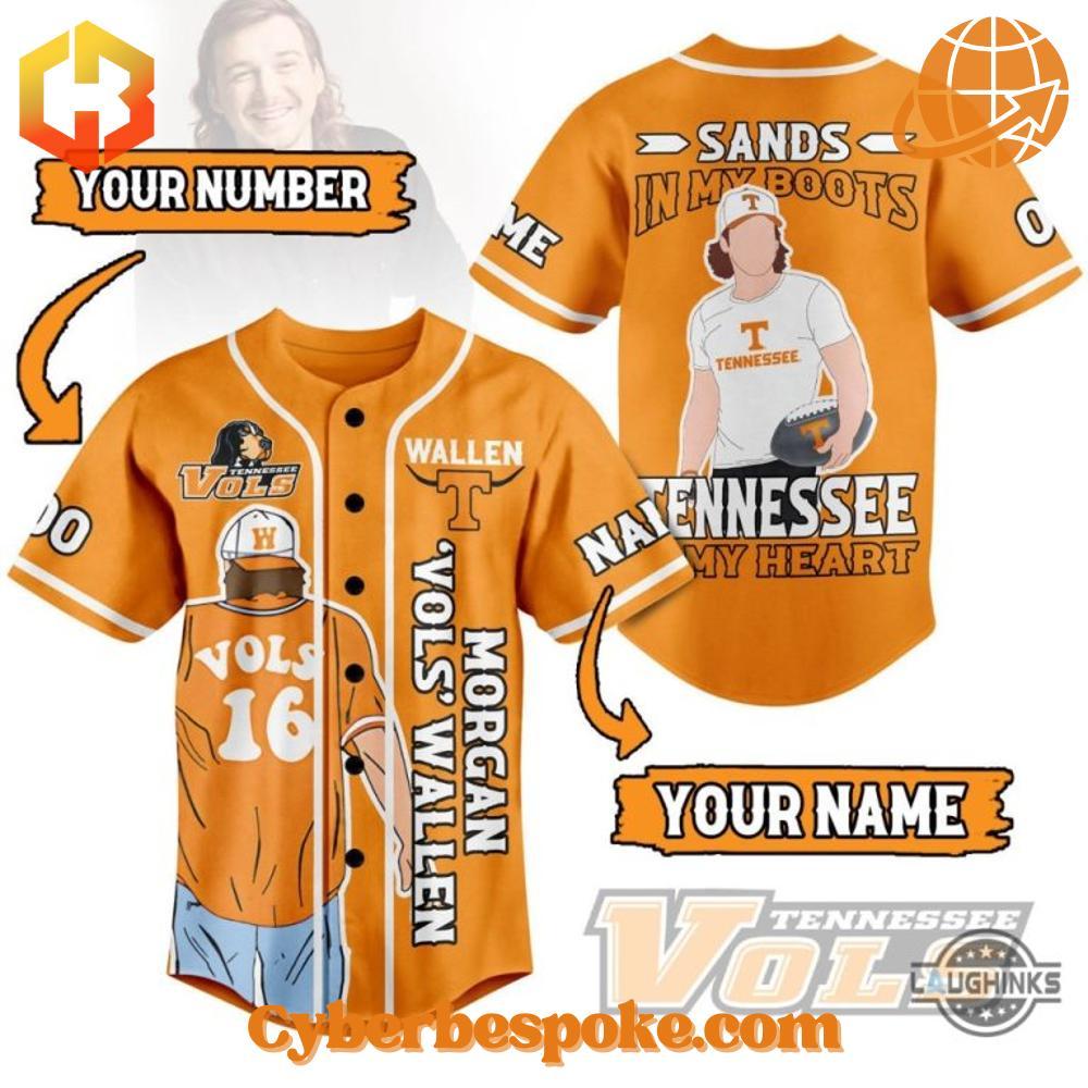 Tennessee Volunteers Morgan Wallen In My Heart Sands Baseball Jersey Lightweight and comfortable Tennessee Volunteers Morgan Wallen In My Heart Sands Baseball Jersey perfect for everyday wear