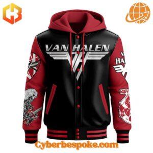 Van Halen Hooded Baseball Jacket features breathable fabric and all-over dye-sublimation prints.