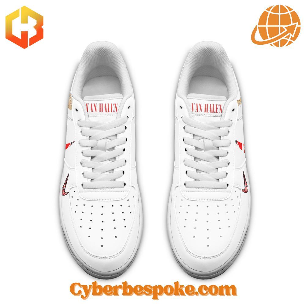 Van Halen White Nike Air Force A pair of Van Halen White Nike Air Force with a minimalist design