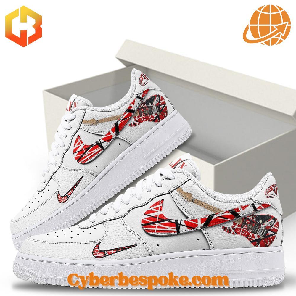 Van Halen White Nike Air Force A pair of Van Halen White Nike Air Force with a minimalist design