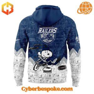 Worcester Railers Snoopy Th Anniversary Of Peanuts Hoodie features breathable fabric and all-over dye-sublimation prints.