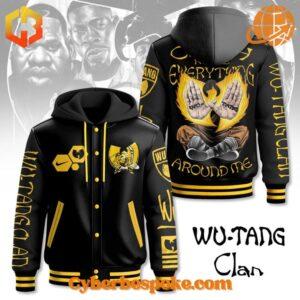 The Wu Tang Clan Cash Rules Everything Around Me Hooded Baseball Jacket delivers softness, breathability, and vibrant all-over prints.