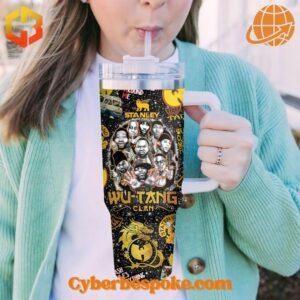 Woman sipping from the Wu-Tang Clan Staten Island Tumbler 40oz.