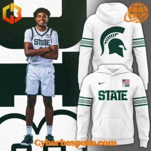 Classic Michigan State Spartans Men Basketball Uniform White Hoodie with a modern fit and stylish design.